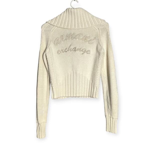 Armani Exchange Large Fold Over Collar Chunky Cardigan SIZE M Beige Sweater HK - Picture 1 of 13